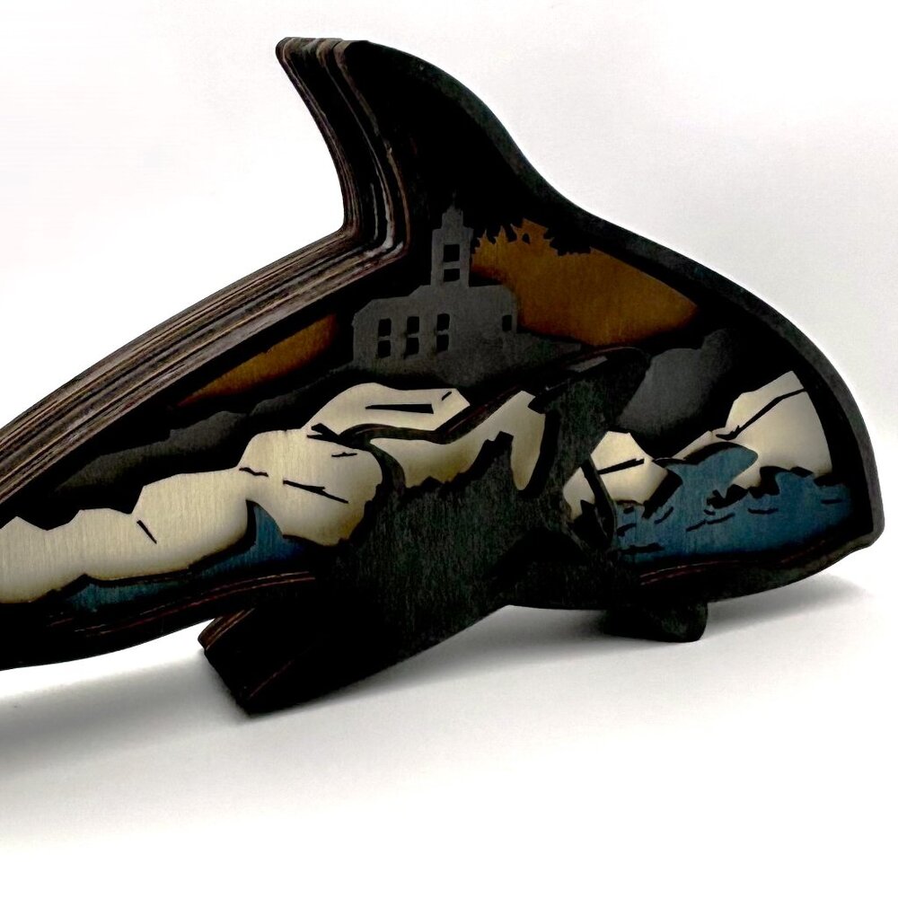 Orca Killer Whale Coastal Ocean Wooden Diorama Sculpture 3D Figure Table Décor - Picture 5 of 7